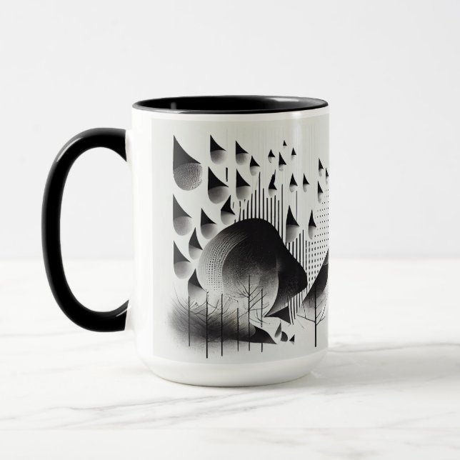 Taza Tarjeta de Bosque Surreal de Ilusión Óptica de B&W (Izquierda)