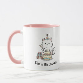 Taza Tarta de cumpleaños y regalos de gato juguetón "pe