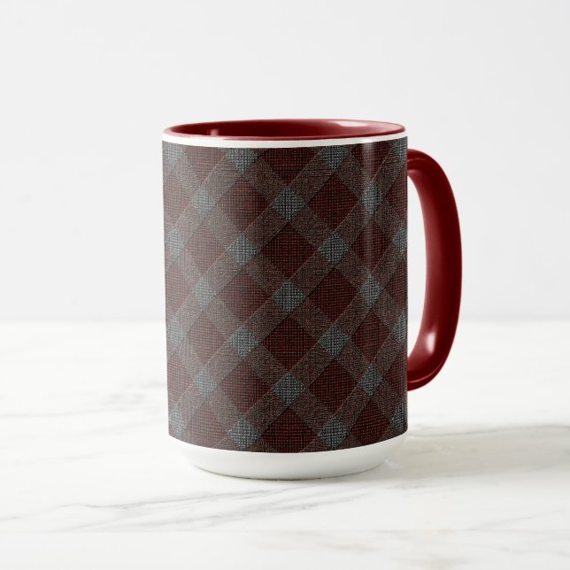 Taza Tartán de cruz de marrom con ligero relieve gris (Anverso derecho)