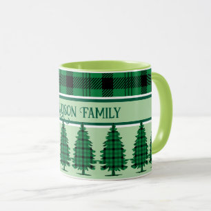 Taza Tartán Pine Trees verde negro y acogedor
