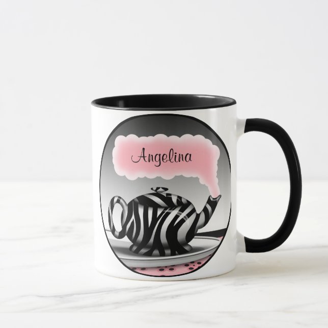 Taza Tasa de impresión de cebra Teapot Rosa Mug persona (Derecha)