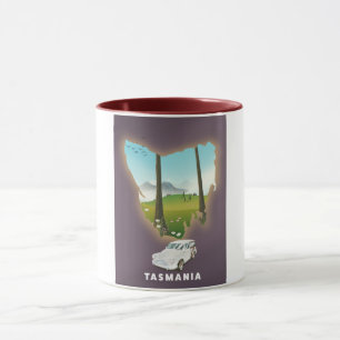 Taza Tasmania ilustró un afiche de viajes en mapas.
