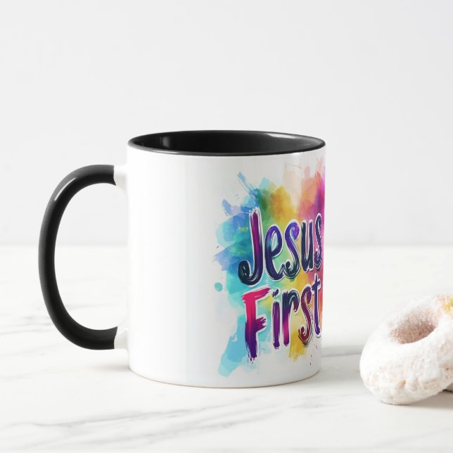 Taza Tasse personnalisé Jesus First (Con donut)