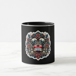 Taza Tatuaje de corazón esqueleto de amor verdadero