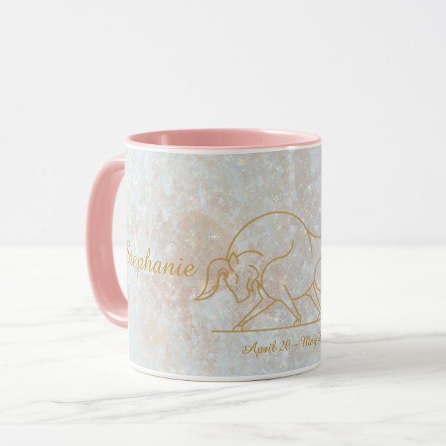 Taza Taurus Zodiac Monograma Purpurina de Astrología (Anverso izquierdo)