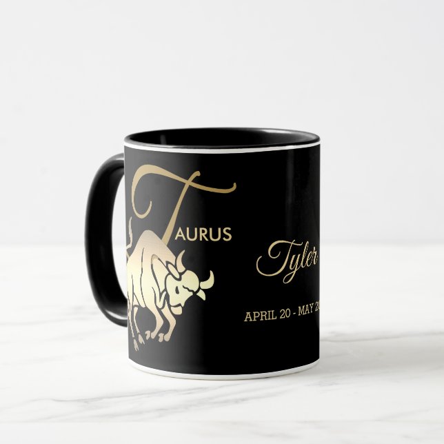 Taza Taurus ♉ Zodiac Rótulo de cumpleaños / Negro y Oro (Anverso izquierdo)