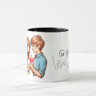 Taza "Taza de parejas ilustrada con monograma