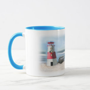 Taza tazón de café con faro y corona de Navidades