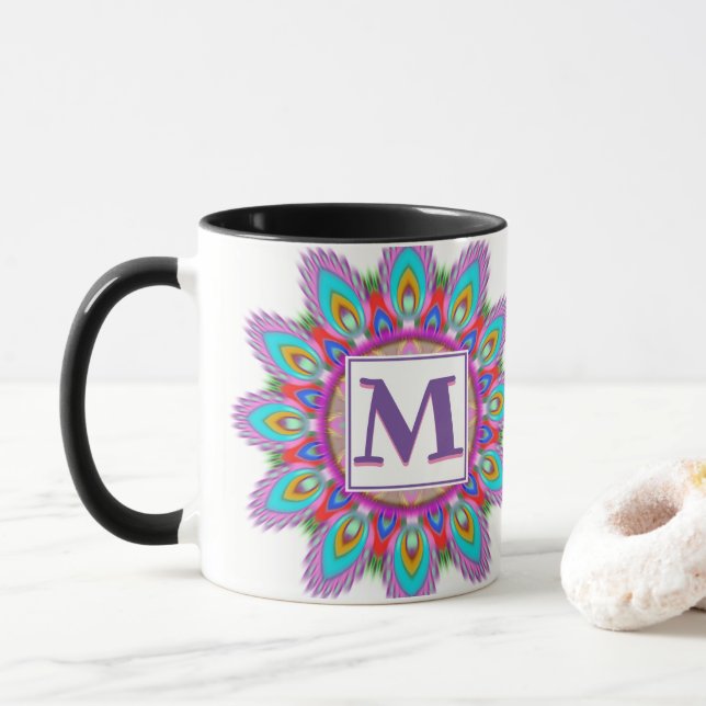 Taza tazón de café inicial personalizado Patrón de Mand (Con donut)