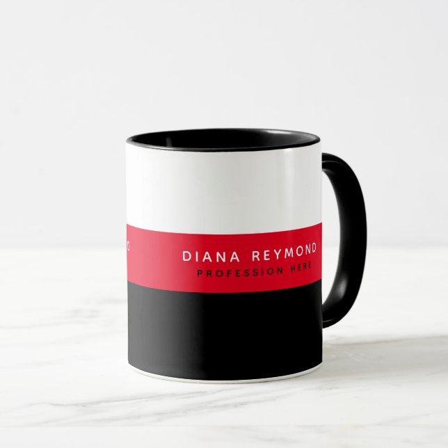 Taza tazón rojo negro con nombre y profesión (Anverso derecho)