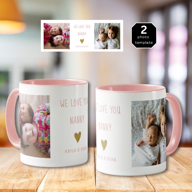 Taza Te Ama La Niñera 2 Collage de fotos Abuela Rosa (We Love You Nanny 2 Photo Collage Grandma Pink Mug
)