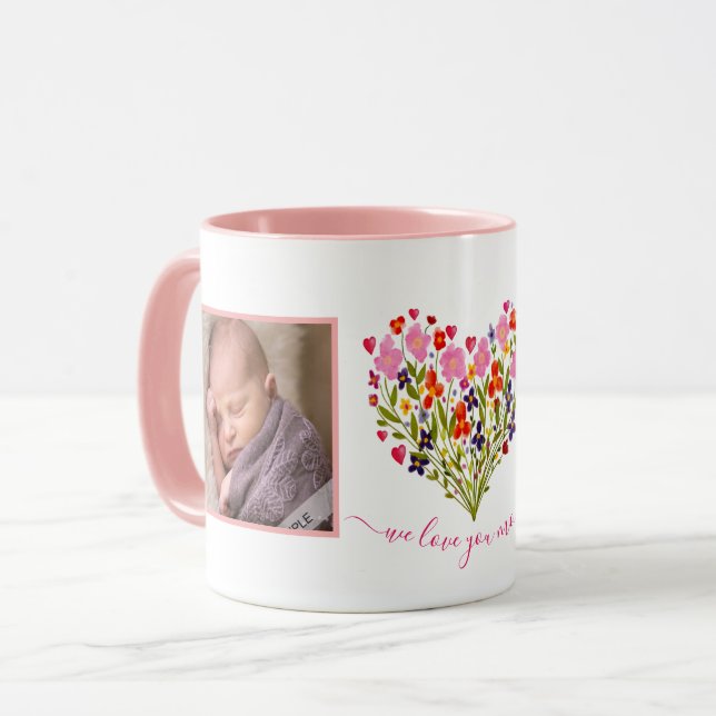 Taza "Te amamos, mamá". Foto personalizada y encantador (Anverso izquierdo)