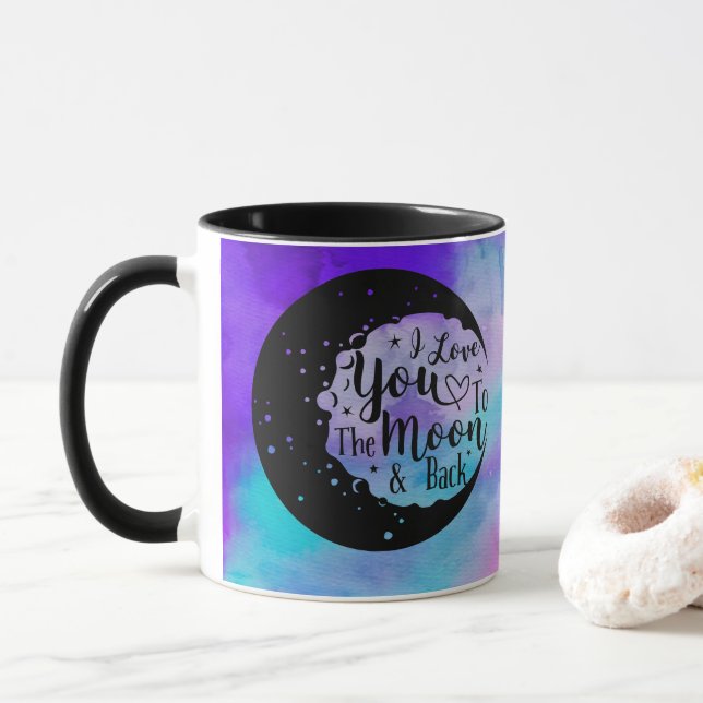 Taza Te amo a la luna y de vuelta | Acuarela (Con donut)