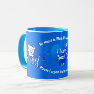 Taza TE AMO CON TRISTE Oso con disculpa azul
