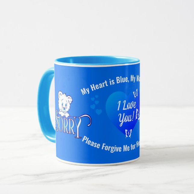 Taza TE AMO CON TRISTE Oso con disculpa azul (Anverso izquierdo)