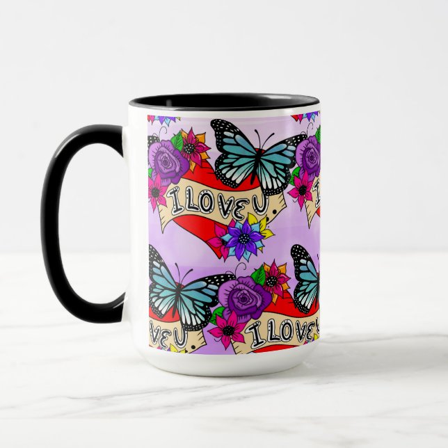 Taza Te Amo | Corazón El día de San Valentín y Rosa (Izquierda)