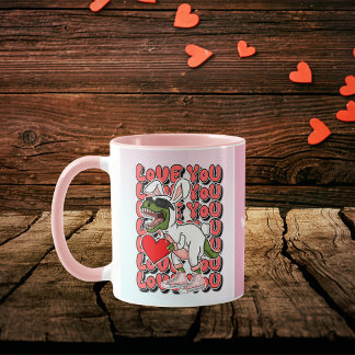 Taza Te amo, dinosaurio lindo en disfraz conejo