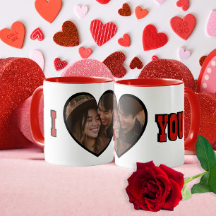 Taza Te amo foto romántica de corazón rojo