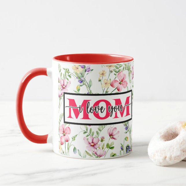 Taza "Te Amo MAMÁ" Acuarela Rosa Floral (Con donut)