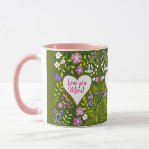 Taza Te amo Mamá corazón botánico lindo