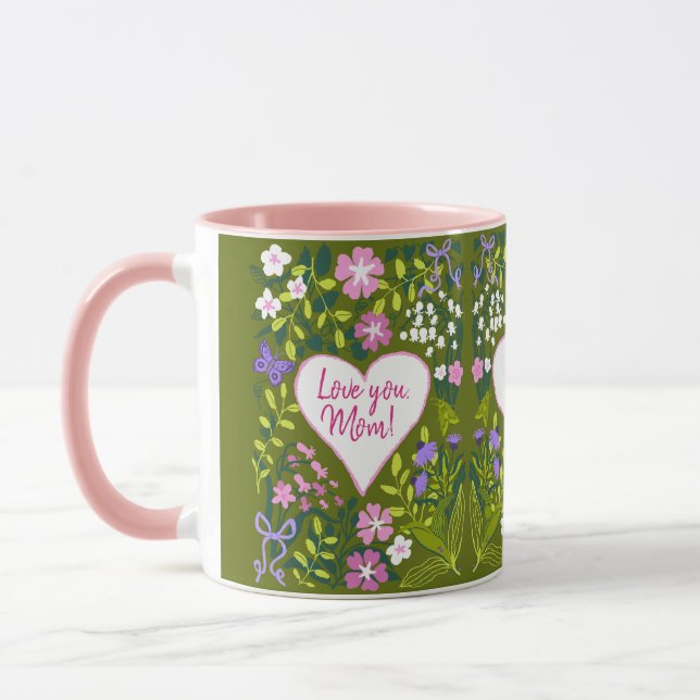 Taza Te amo Mamá corazón botánico lindo (Izquierda)