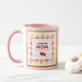 Taza Te Amo Mamá Día de la Madre Corazón Floral Rosa