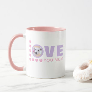 Taza Te Amo Mamá Foto de Perrito Lindo Rosa y Morado