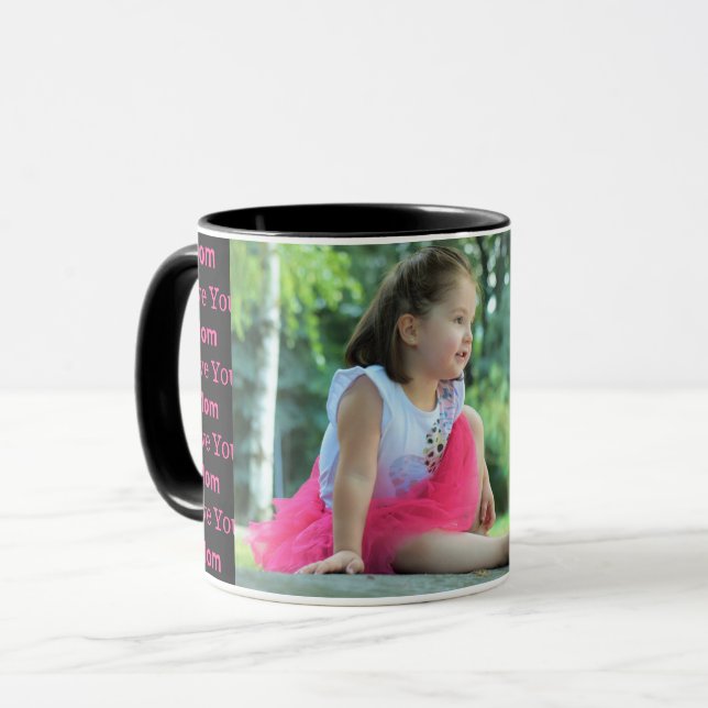 Taza Te amo mamá foto y Personalizado texto café negro  (Anverso izquierdo)