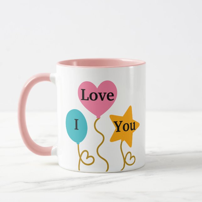 Taza Te amo, mamá, globos añaden nombre personalizado (Izquierda)