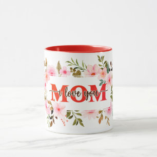 Taza "Te Amo MAMÁ" Rosas Acuarela Rosadas