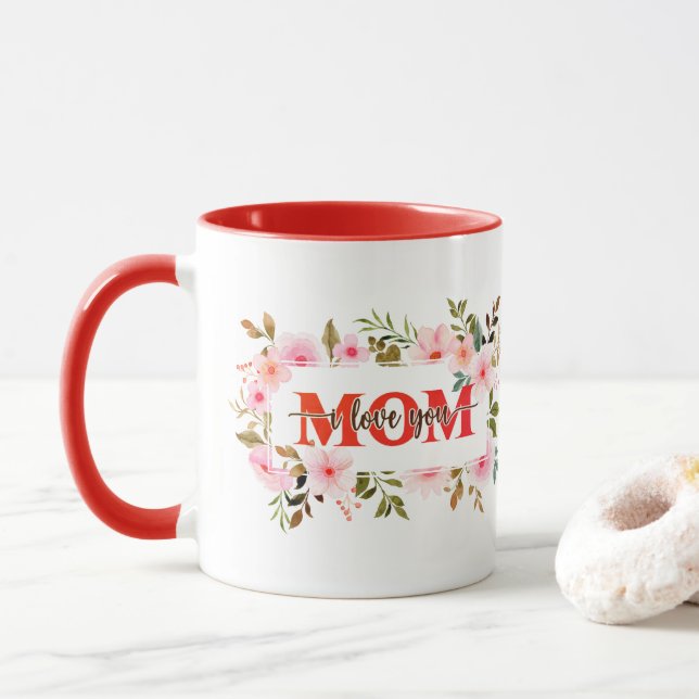 Taza "Te Amo MAMÁ" Rosas de Acuarela Rosadas (Con donut)