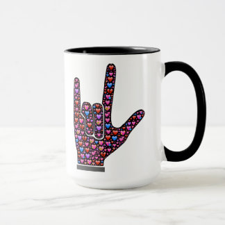 Taza Te amo muestras de la mano llenadas de los