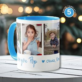 Taza Te Amo Nombres de Nietos Collage de 5 Fotos Azul