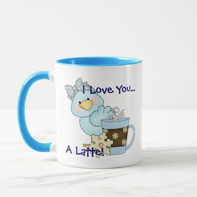 Taza TE AMO UN LATTE Blue Bird Winter Coffee Mug (Izquierda)