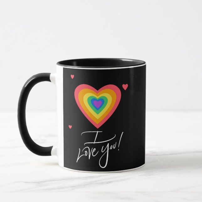 Taza Te amo y corazón de arcoíris (Izquierda)
