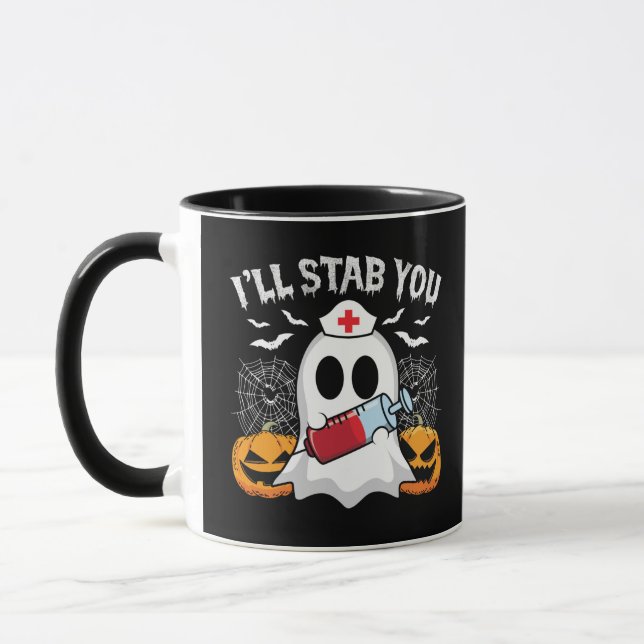 Taza Te apuñalaré a bruja que toma sangre Halloween (Izquierda)