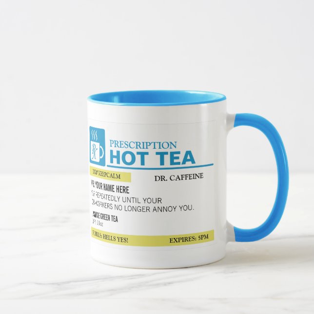 Taza Té caliente de la prescripción divertida - azul (Derecha)