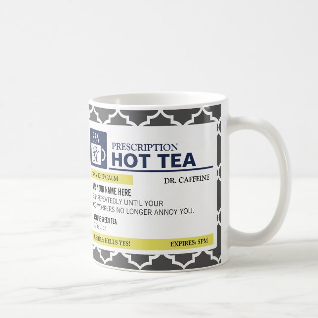 Taza Té caliente de la prescripción divertida con el (Derecha)