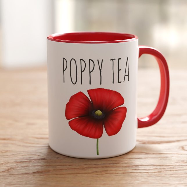 Taza Té de amapola roja personalizado de dos tonos (Perfect poppy mug for your poppy tea! Just add your name)
