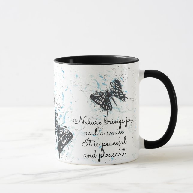 Taza Té de café blanco de mariposa negra Mug (Derecha)