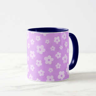 Taza Té de flores moradas y blancas con mango azul