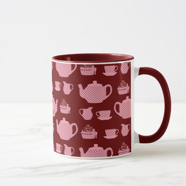 Taza Té de Punto de Polka Rosa en Borgoña (Derecha)