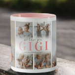 Taza Te Encantamos Gigi Collage de fotos Mug<br><div class="desc">Encanta a tu amada abuela con un regalo preciado que trae alegría con cada sorbo. Este singular tazón de café, adornado con un collage de seis fotos de sus pequeños favoritos, lleva un mensaje de corazón: 'Te queremos Gigi' en un adorable degradado de color rosa. Un toque personalizado con los...</div>