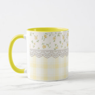Taza Té Floral de Cuadros Amarillos de Encaje Pastel Gr