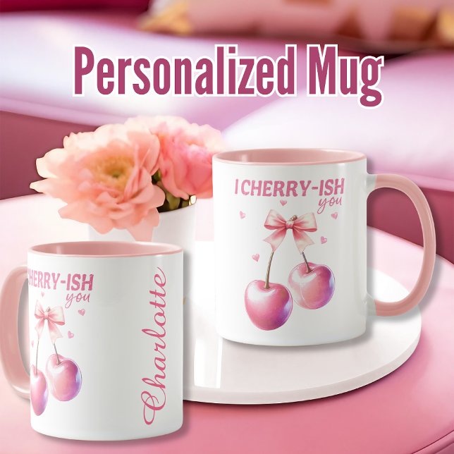 Taza "Te gusto" Gif de San Valentín personalizado ("I Cherry-ish You " Personalized Valentine’s Gif Mug)