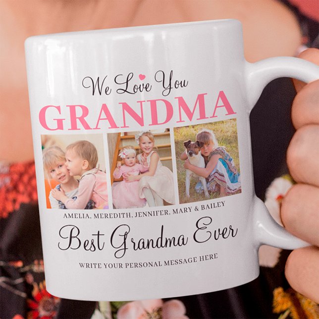 Taza Te queremos Collage de fotos Personalizado abuela (Best Grandma Ever Mug)