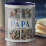 Taza Te queremos papá Collage de fotos Mug<br><div class="desc">Trampa de café personalizada para padres especiales con una plantilla de collage de 6 fotos de los niños,  las palabras "te queremos papá" con un moderno tipo de letra de gradiente azul,  y los nombres de los niños.</div>