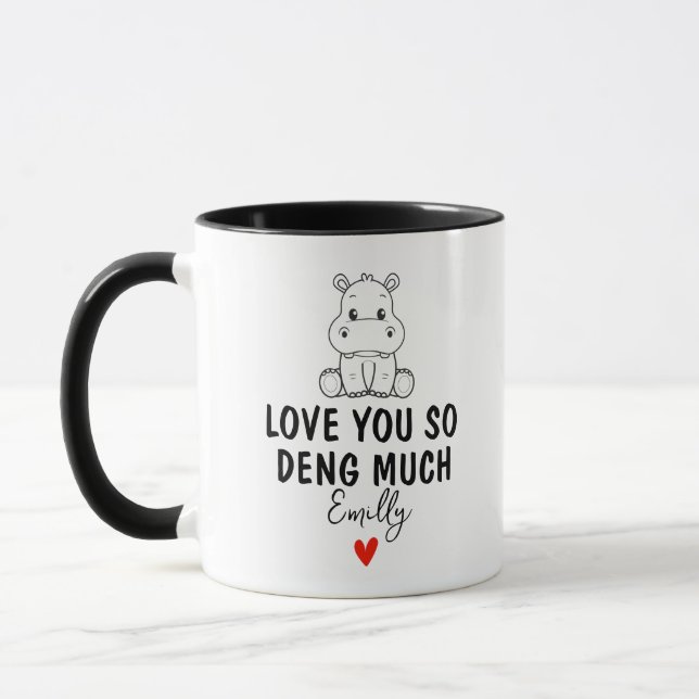 Taza Te quiero tanto Deng Mucho, Personalizado Moo Deng (Izquierda)