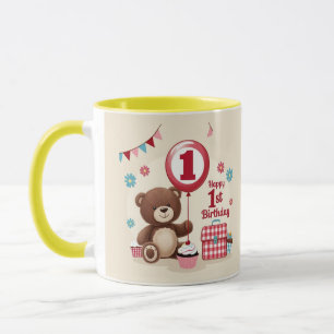 Taza Teddy Bear Picnic Feliz Primer Cumpleaños Plate de