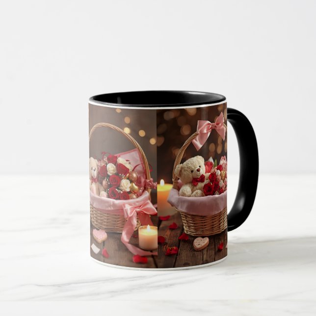 Taza Teddy Rose Basket Romantic Valentines Morning (Anverso derecho)